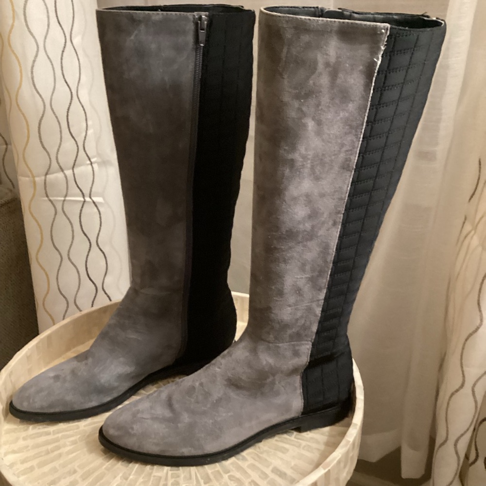 Calvin Klein Donnily Riding Boot Shadow Grey Suede and Black